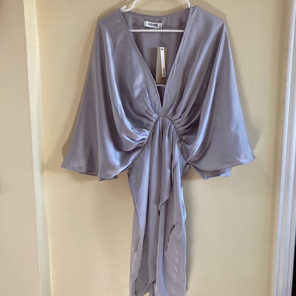 DO+BE Soft Silver/Grey Satin V-Neck Dress.